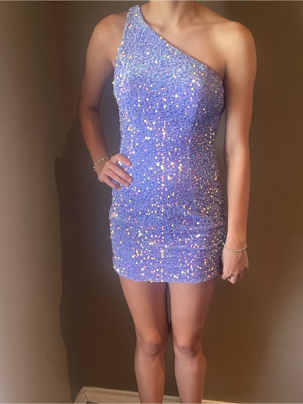 One-Shoulder Lilac Sequin Mini Dress